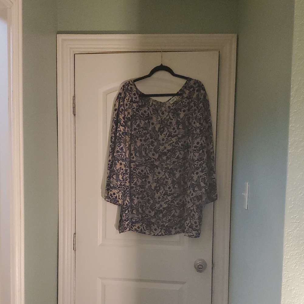 Cato White Tunic with Blue Floral Print